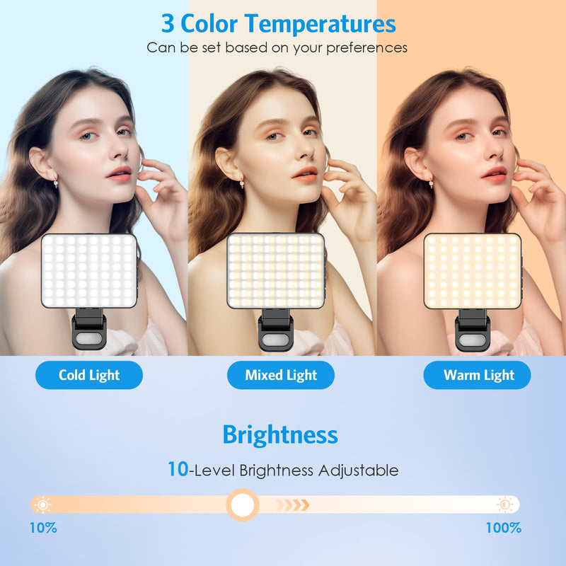 120 LED Selfie Light for Phone with Clip & Magnetic, 3 Light Mode 3000K-6500K, 2000mAh High Power Rechargeable with Cold Shoe Mount for Laptop, Makeup, TikTok, Selfie, Vlog