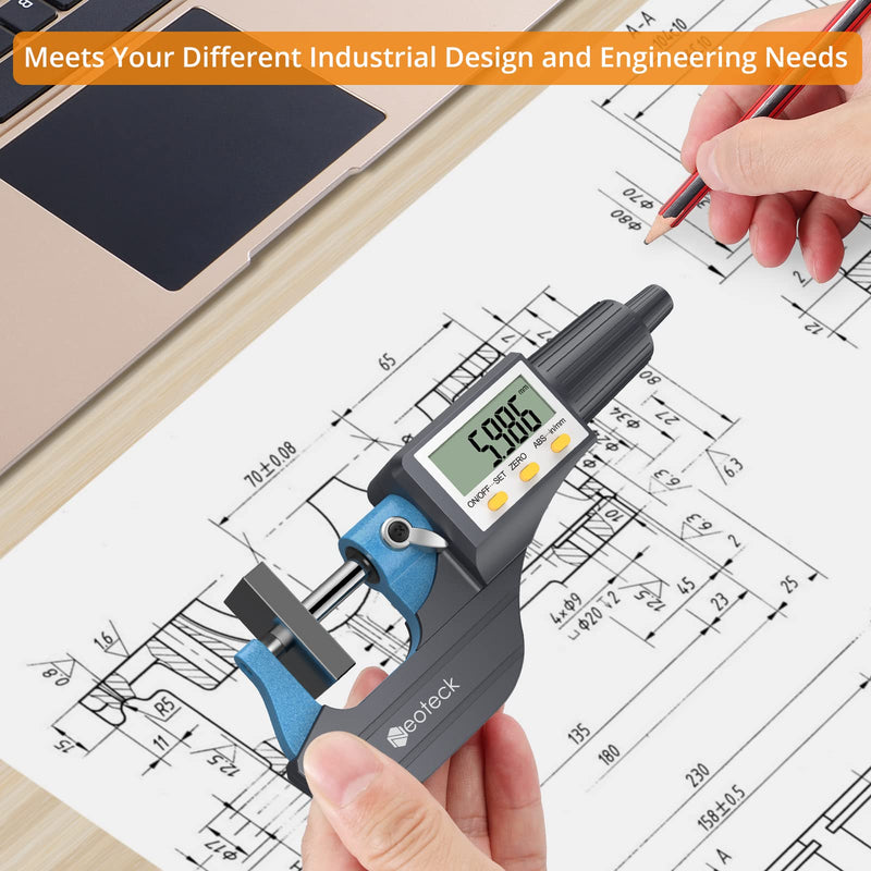 Neoteck Digital Micrometer Micro Caliper Outside Micrometer Electronic 0-25 mm with LCD Display Micrometer 0.001 mm / 0.00005 "