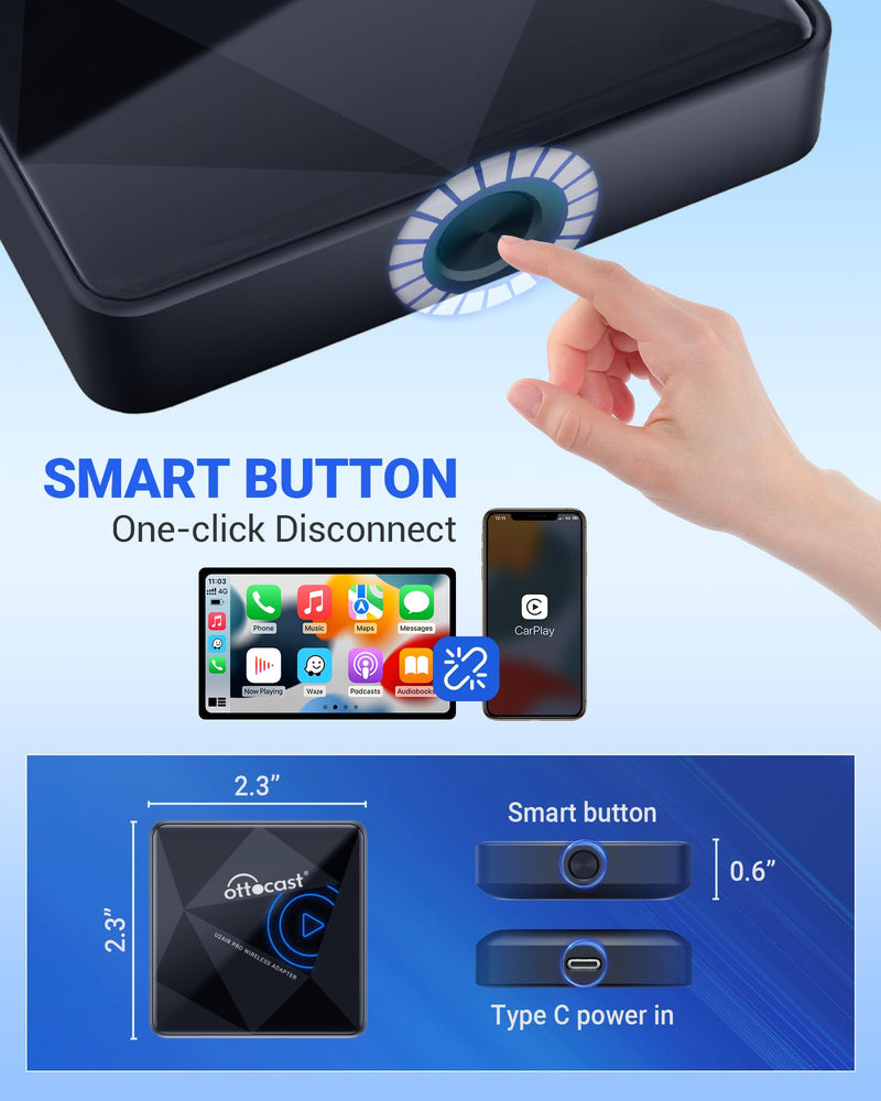 OTTOCAST U2Air Pro Wireless CarPlay Adapter for iPhone - 2025 Version Wired to Wireless CarPlay Dongle - Dual-Band WiFi, Low Latency, Online Update, Plug Play for Factory OEM Wired CarPlay Cars