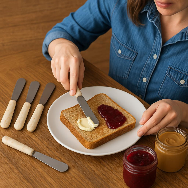 Creative Home Natural Champagne Marble Set of 4 Pieces Cheese Butter Spreaders, 0.8" Diam. x 5.5" H, Beige (74107)