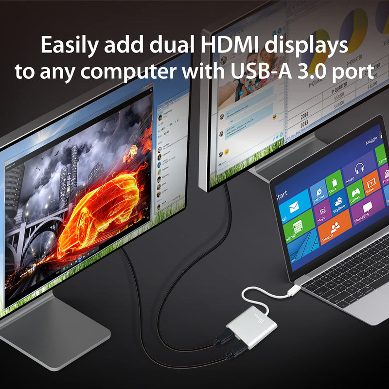 j5create USB to HDMI Adapter - Dual HDMI USB 3.0 Multi-Monitor Cable | 4K + 1080p | Compatible with Windows and macOS (JUA365) Single