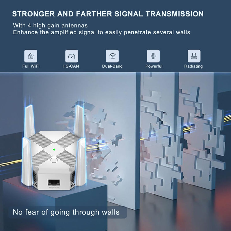 WiFi Extender Signal Booster, WiFi Booster,1200Mbps Dual Band 5GHz/2.4GHz,Wider Coverage Signal Amplifier,with Ethernet Port, Supporting 40 Devices WiFi Repeaters, Plug and Play, Easy Installation