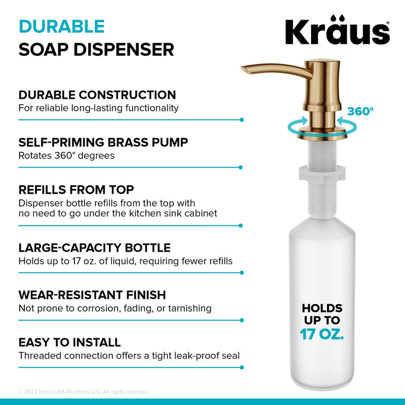 KRAUS Kitchen Soap and Lotion Dispenser in Brushed Brass, KSD-54BB Traditional Style