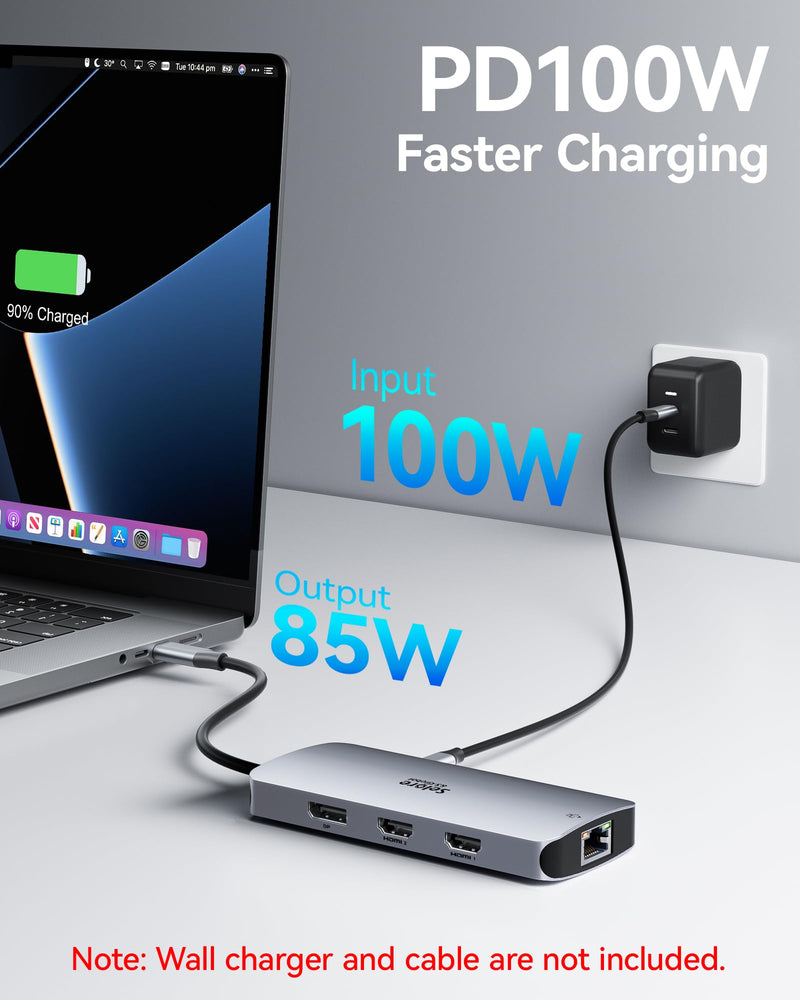 USB C Docking Station Dual Monitor, Selore Docking Station 3 Monitors Triple 4K Display with 2 HDMI, DisplayPort, 1 Gbps Ethernet, 100W PD Charging, USB 3.0 Ports Adapter for Dell, HP, Lenovo,etc Dual HDMI+DP
