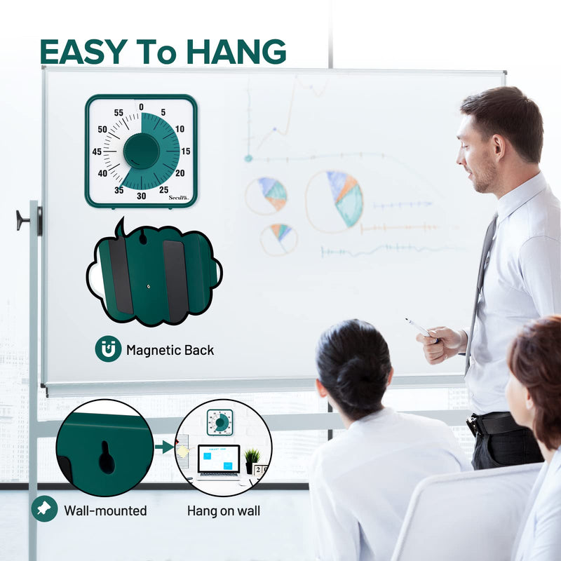 60-Minute Visual Timer, 7.5 Inch Oversize Countdown Timer Clock for Kids and Adults, Durable Mechanical Time Management Tool with Magnetic Backing （Dark Green） Dark Green Regular