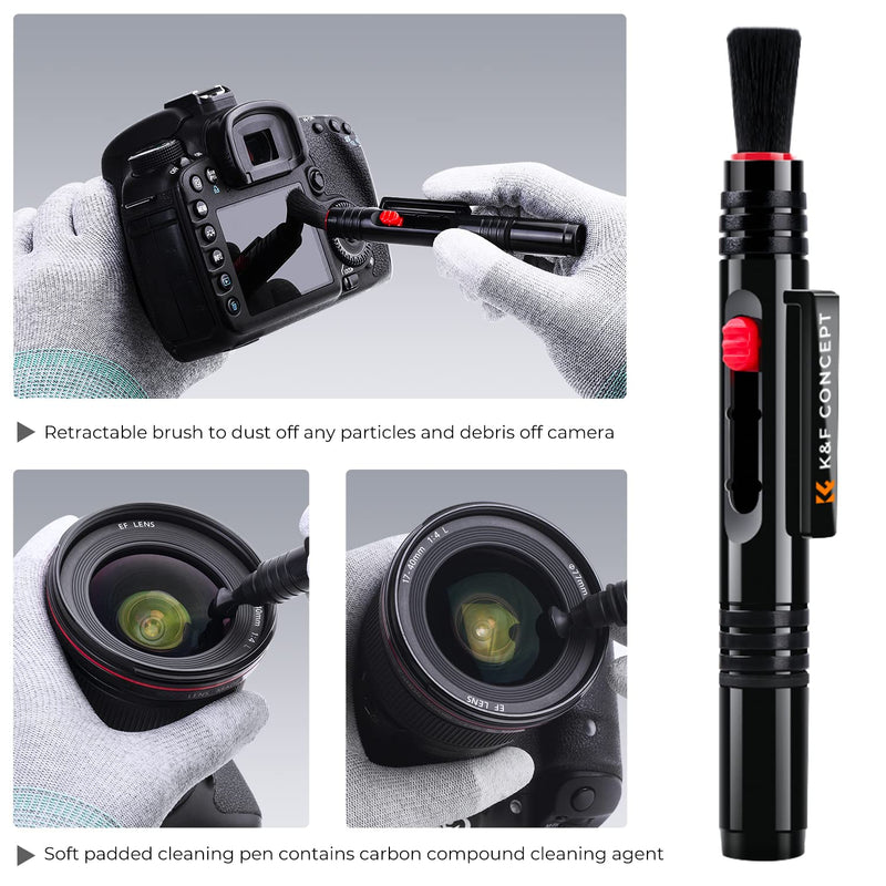 K&F Concept 10-in-1 Camera Lens Cleaning Kit for DSLR Camera Lens Filter Cell Phones with Advanced Silicone Air Blower*1+Short Nozzle*1+Long Nozzle*1+Cleaning Cloth*6+Cleaning Pen*1+15ML Cleaner*1