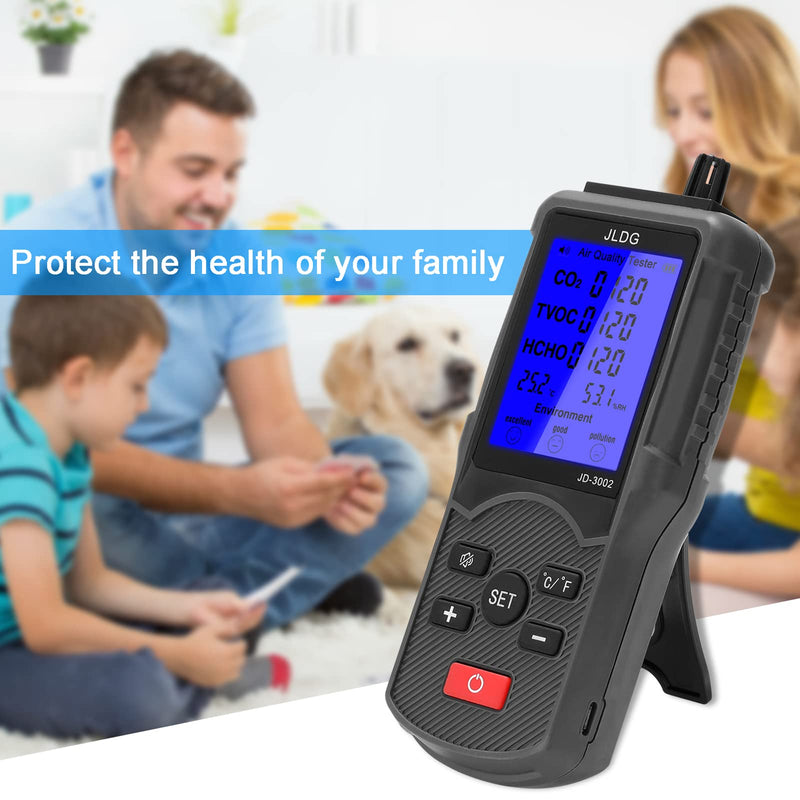 CO2 Meter Air Quality Tester CO2 TVOC HCHO Meter Temperature Humidity Meter Black
