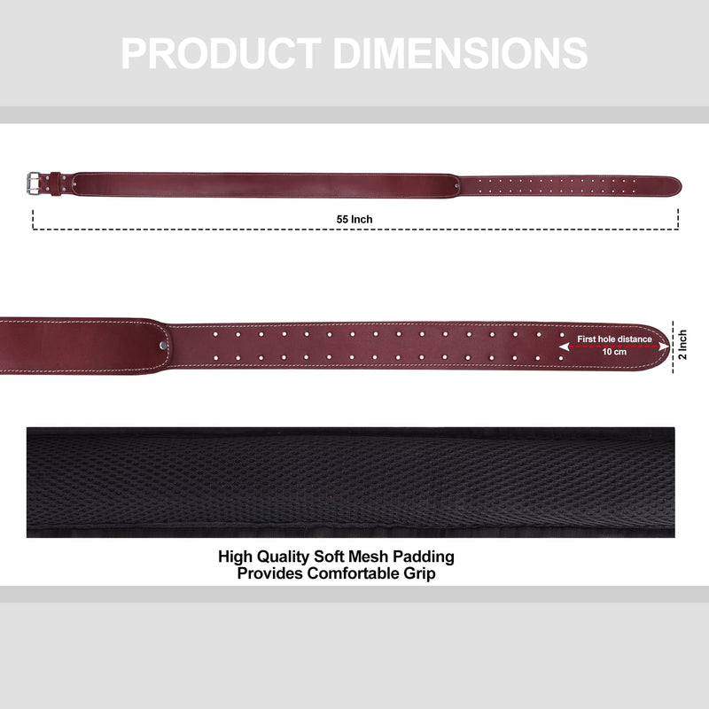 FUERI Premium Leather Work Belt | Adjustable Tools Work Belt for Suspender and Pouches with Padding Covered with Mesh for Carpenter, Electrician, Framer, Mechanic (Maroon) Maroon