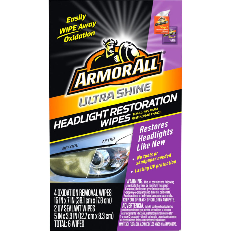 Armor All Car Headlights Cleaner Wipes , Cleaning Wipes for Headlights for Cars, Trucks, Mortocycles, 6 Wipes