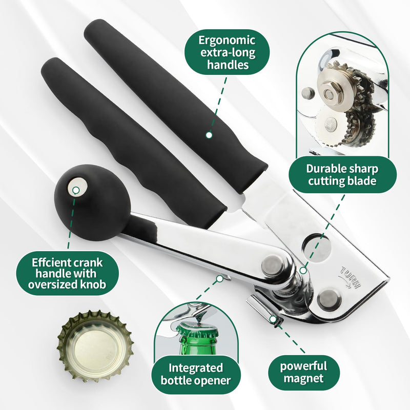 Commercial Can Opener Manual Heavy Duty Stainless Steel Handheld Smooth Edge Can Opener for Seniors for Kitchen