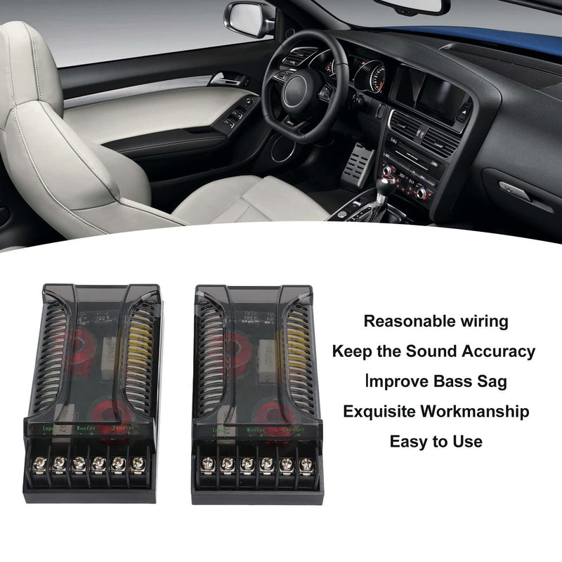 2Pcs Car Audio Passive Crossover, 2 Way Car Audio Crossover Overcurrent Protection Universal Heat Dissipation Speaker Frequency Divider
