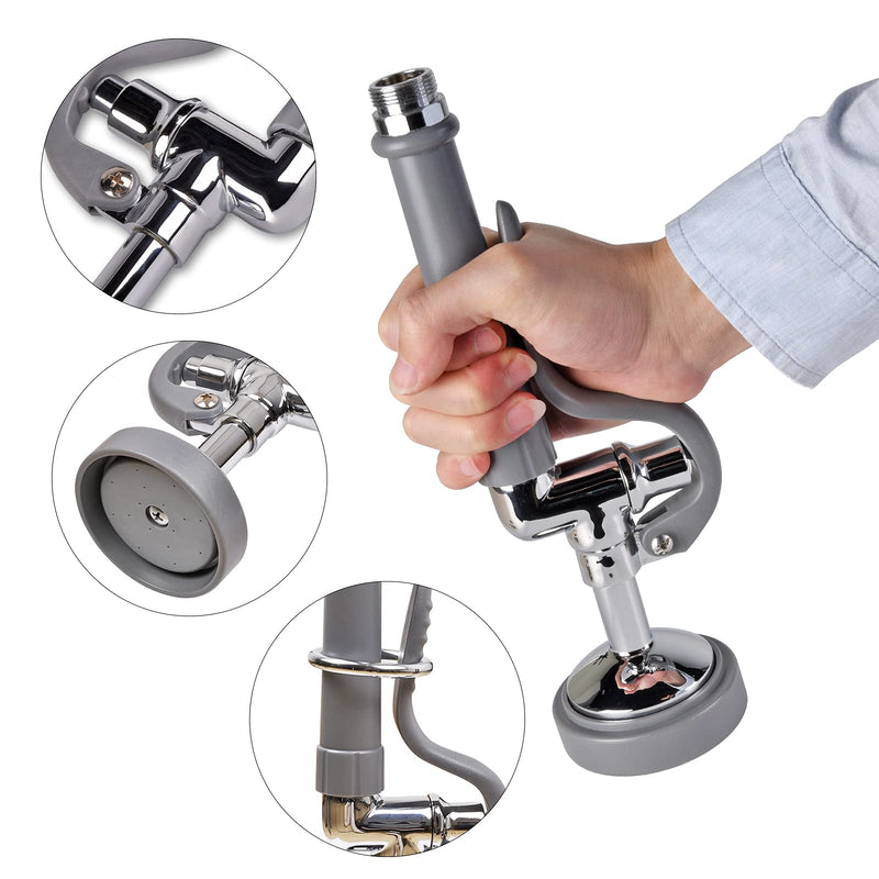 Commercial Sink Sprayer Pre Rinse Sprayer Replacement for Commercial Kitchen Faucet - 1.42 GPM High Pressure Dish Spray Pre Rinse Spray Valve with Handle Chrome Polished (Grey) Round Gray