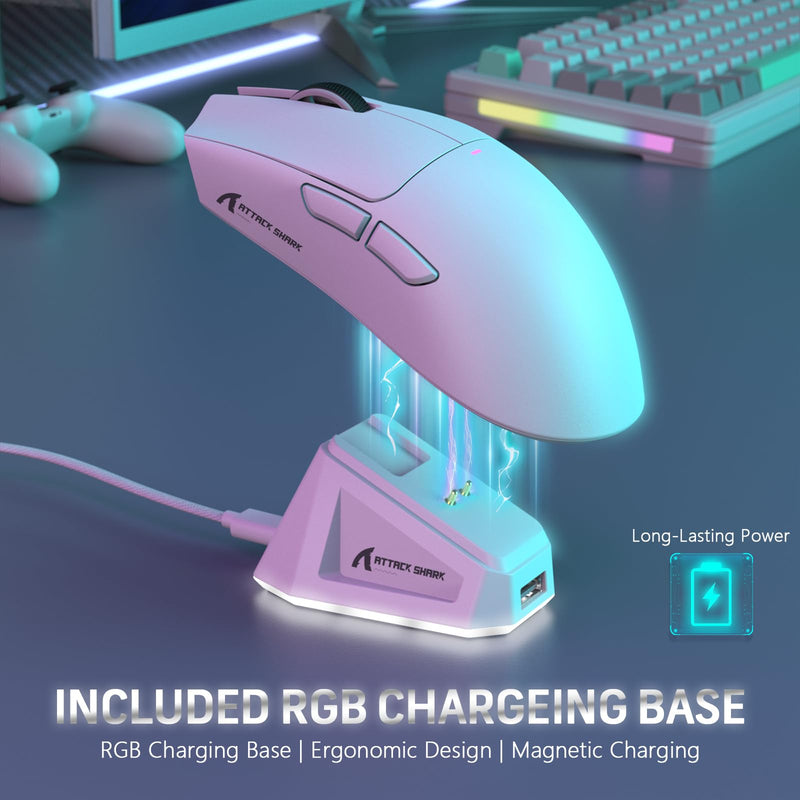 MAGIC-REFINER ATTACK SHARK X11 59g Superlight Wireless Gaming Mouse with Magnetic RGB Charging Dock，BT/2.4G Wireless/Wired Mouse, 22000 DPI，5 Programmable Buttons for PC/Laptop/Mac（White） white