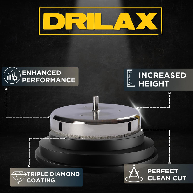 Drilax 5 Inch Diamond Hole Saw Drill Bit for Porcelain Tile, Granite, Glass & Ceramic - Heavy Duty Steel Core Cutter for Recessed Lighting, Shower Valves, and Toilet Flanges