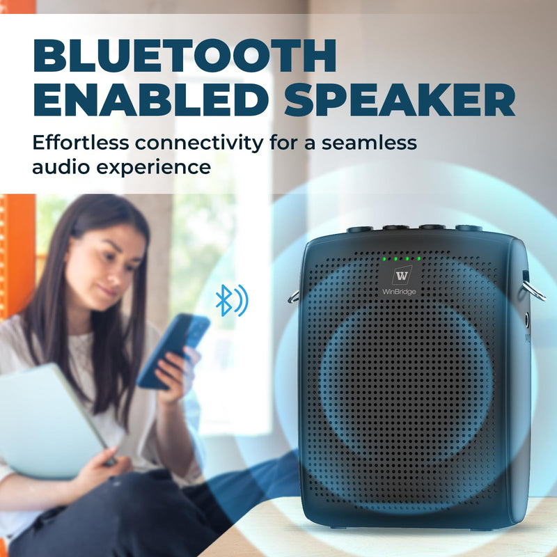 WinBridge Wireless Voice Amplifier with Bluetooth Lavalier Lapel Microphone for Teachers,Portable Speaker and Wireless Clip On Microphone System, Mini Megaphone Speaker Mic Set 15W 2600mAh WB005 WB005N