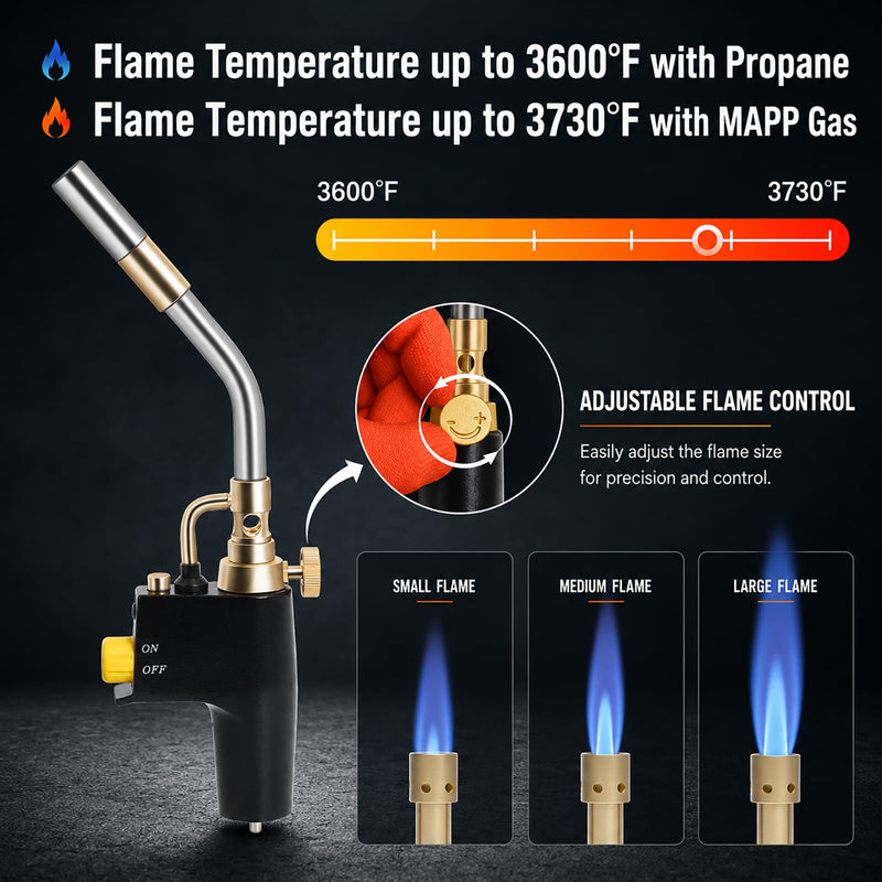 Wadoy Propane Torch Head Kit with 3 Nozzles, High Intensity Trigger-Start Soldering Torch Compatible with Bernzomaticc MAPP Propane for Soldering, Brazing, Welding, Map Gas Torch Head TS8000 1