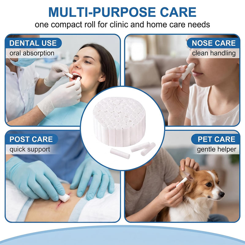 Pack of 50 Nosebleed Stoppers - Highly Absorbent Cotton Rolls Dentist & Nose Tamponade Made of Cotton, 1.0 x 3.8 cm, Hemostatic Cotton Wool for Children and Adults