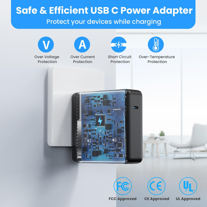 Mac Book Pro Charger - 120W USB C Charger Fast Charger, Compact Laptop Charger Adapter Compatible with USB C Port MacBook Pro/Air, iPad Pro, Samsung Galaxy and All USB-C Devices (Black) Black