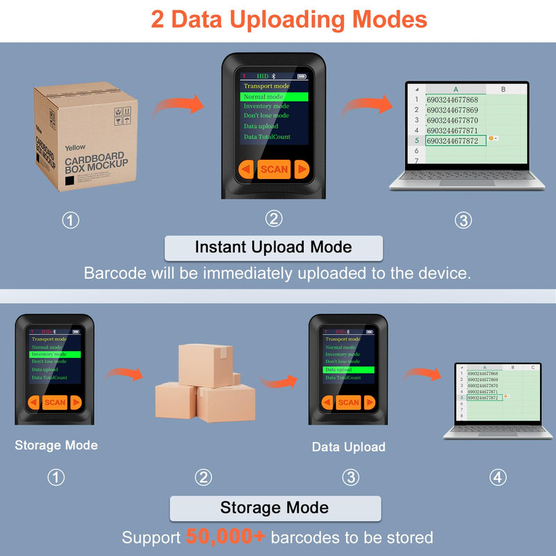 KUIIYER Mini Bluetooth Barcode Scanner, Wireless 2D QR 1D Bar Code Scanners with LCD Screen Display & Setting Keypad & AI Voice, Small Portable Handheld Barcode Reader for Smart Phone, Computers & POS