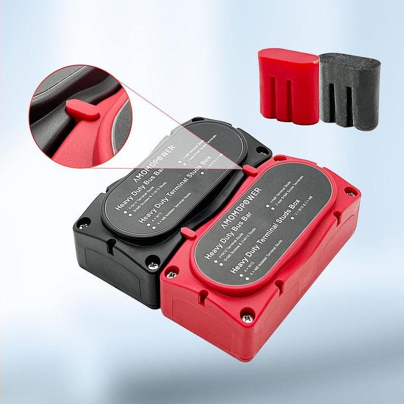 300A Bus Bar 12v Power Distribution Block 4 x 5/16"(M8) Terminal Block Heavy Duty Waterproof Buss Bar Junction Block Marine Battery Bus bar for Automotive Boat Solar System(Red) M8 Red