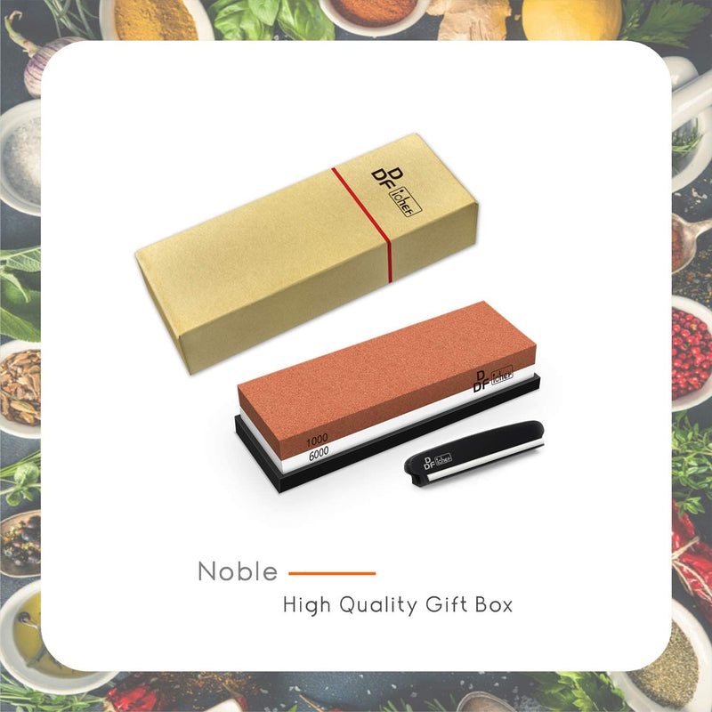 DDF IohEF whetstone, grit 1000/6000 sharpening stone, professional 2-in-1 double-sided knife sharpener with non-slip silicone holder and knife holder for knives