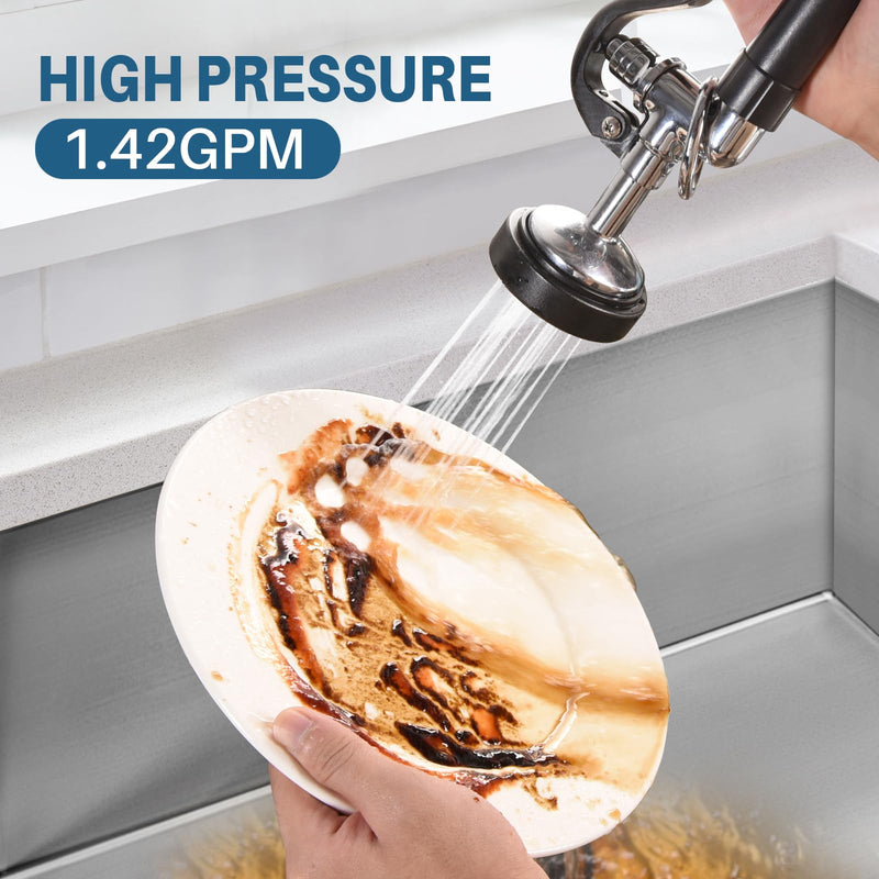 Dishwash Pre Rinse Sprayer for Kitchen: BESTJEEF Commercial Sink Faucet Spray Valve Head Replacement - High Pressure Pre-Rinse Sprayer Assembly for Restaurant Cleaning Black-Round