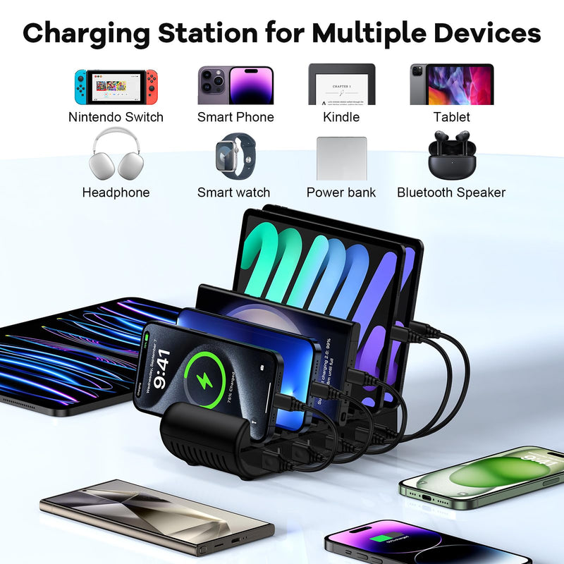 Samusng Charging Station, 65W 8 Ports Multi Charger Station USB Charging Dock for Multiple Devices for Samsung Galaxy S24 Ultra S23 FE S22 A15 5G A14, iPhone 15 Pro Max 14 13 12, Google Pixel 8a 7 Pro