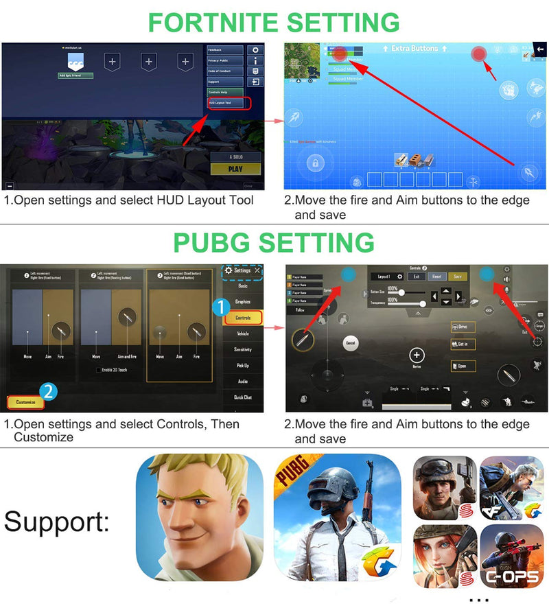 Mobile Phone PUBG Game Controller L1R1 Shoot and Aim Trigger Joystick Ergonomic Gamepad for PUBG Mobile/Knives Out,Phone Gaming Controller for 4.7''- 7.0'' Android & iOS (H6) H6