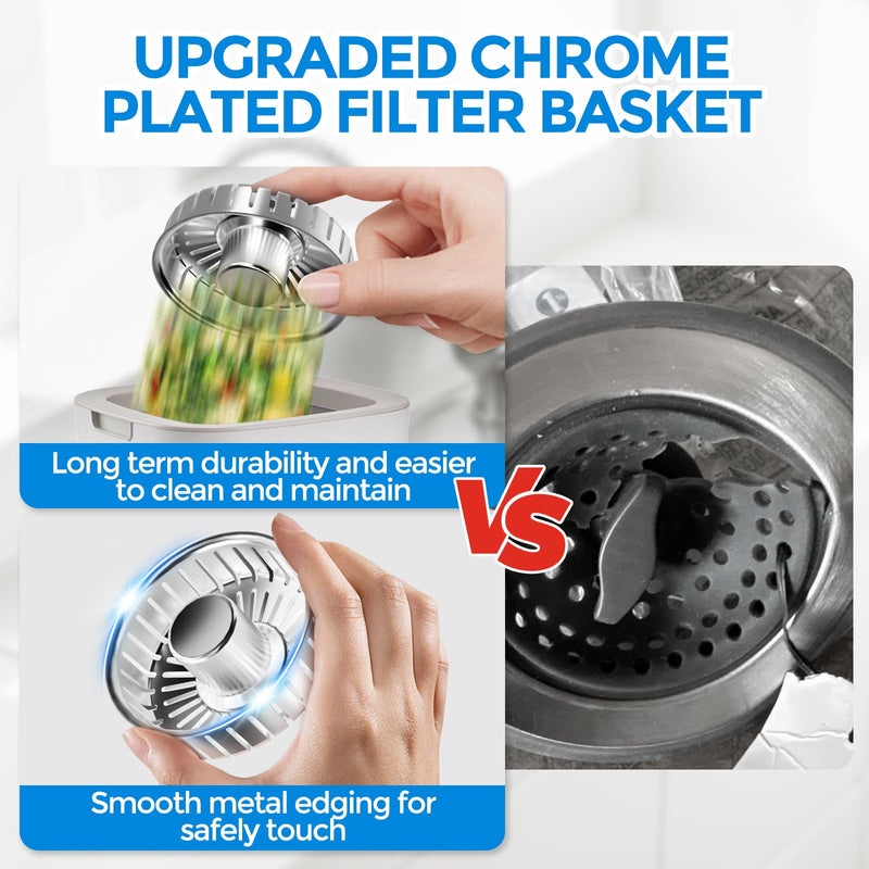 Upgraded 3 in 1 Kitchen Sink Drain Strainer & Sink Stopper, Stainless Steel Kitchen Drain Plug & Sink Installation Parts with Anti-Clogging Basket, Fit US Standard 3-1/2'' Sink Drain Hole Brushed Silver