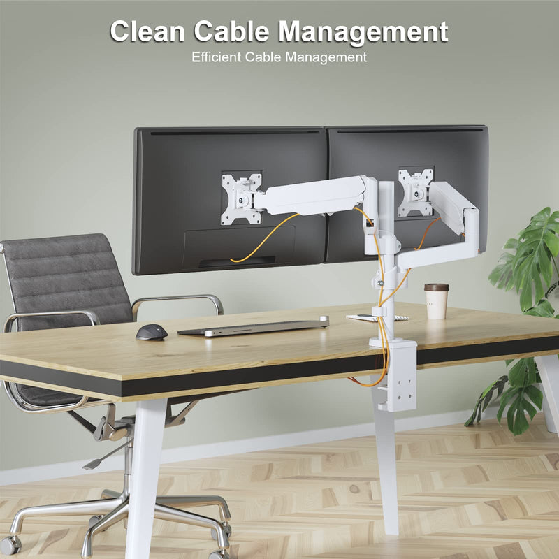 WALI Dual Monitor Mount, Adjustable Gas Spring Arms Desk Mount for 2 Monitors up to 32 inch, 17.6lbs Weight Capacity, Mounting Holes 75 x 75mm or 100 x 100mm (GSDM002W), White 32inch