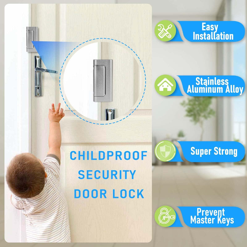 Door Reinforcement Lock, 6PACK Home Security Door Lock Withstands 800 lbs, Childproof Top Door Lock Latch for Toddlers Safety, Inside Night Defender for Inward Swinging Doors 6