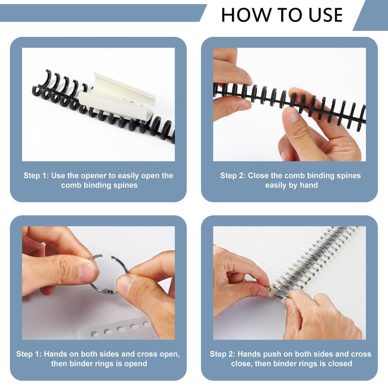 10 Hole Punch Binding Machine for Planner, Metal Binder Machine Kit with 10Pcs Plastic Comb Binding Spines & 30Pcs Loose Leaf Binder Rings, Binder Hole Puncher for A4, A5 and B5 Paper