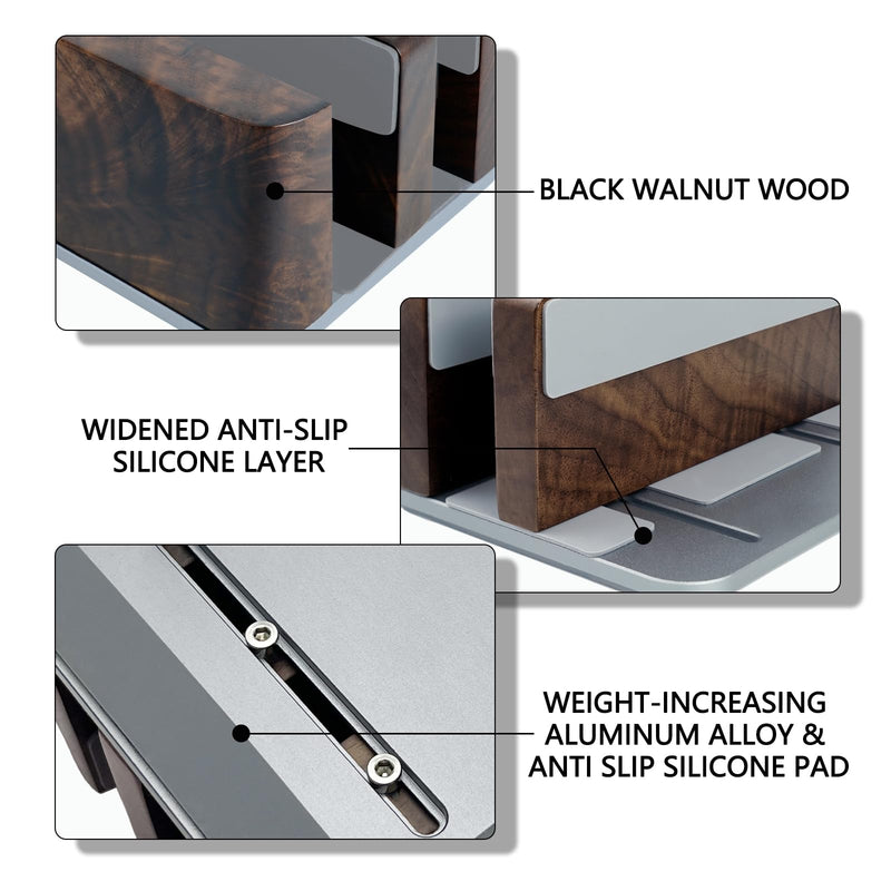 GEVO Vertical Laptop Stand for Desk - Laptop Holder for MacBook and Other Laptops - Wooden Office Desk Accessories
