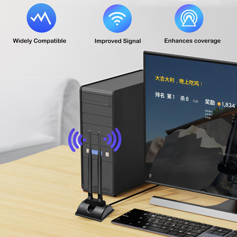 WiFi Antenna with RP-SMA Male Connector 2.4G 5.8G Dual Band 6dBi WiFi Antenna Magnetic Base 1.2m Cable for Wireless Router WiFi Network Card