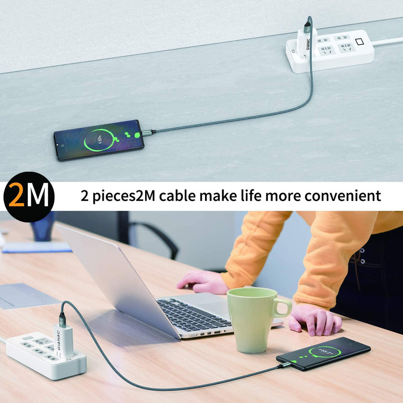 GIANAC USB C cable, [2 pieces 2m] 3.1A charging cable USB C nylon fast charging and synchronization cable USB C for Samsung S10/S9/S8te 10te 9, Huawei P30/P20/Mate 20, Sony Xperia, smartphone 2pack 2m