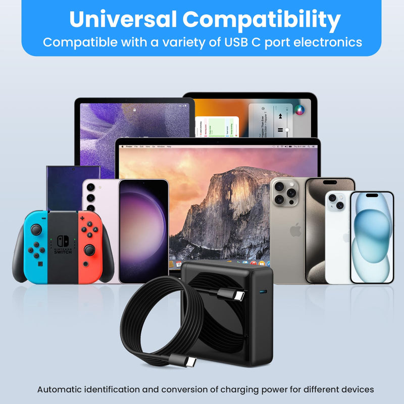 Mac Book Pro Charger - 120W USB C Charger Fast Charger, Compact Laptop Charger Adapter Compatible with USB C Port MacBook Pro/Air, iPad Pro, Samsung Galaxy and All USB-C Devices (Black) Black