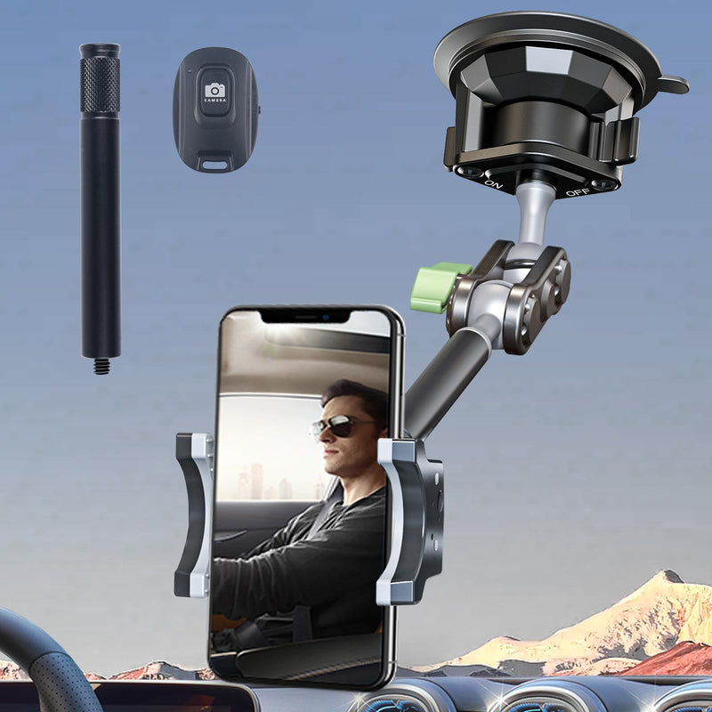 leepiya Car Phone Mount Video Recording Universal Magic Arm Suction Car Phone Holder Mount Windshield Window Glass Dashboard Vlog Shooting Car Phone Mount for All Smartphones & Cars