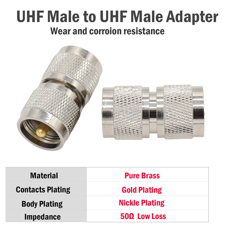 UHF Male to Male Connector 4-Pack, PL259 UHF Male Coax Connector Adapter for CB Ham Radio Antenna, Coaxial Cable, SWR Meter, LMR, LAN, CCTV System