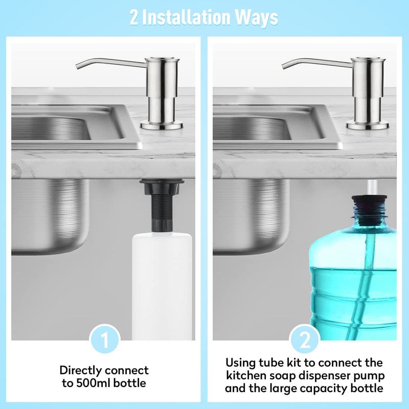 CREA Kitchen Sink Soap Dispenser Countertop for Kitchen Sink, Stainless Stee Built in Sink Soap Dispenser Brushed Nickel for Bathroom with 39" Tube Large Capacity 17 OZ Bottle Circular