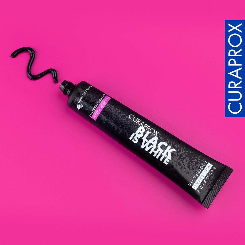Curaprox Black is White Toothpaste – for Teeth Whitening & Fresh Breath | Charcoal Formula with Fluoride | 90 ml |Single Pack