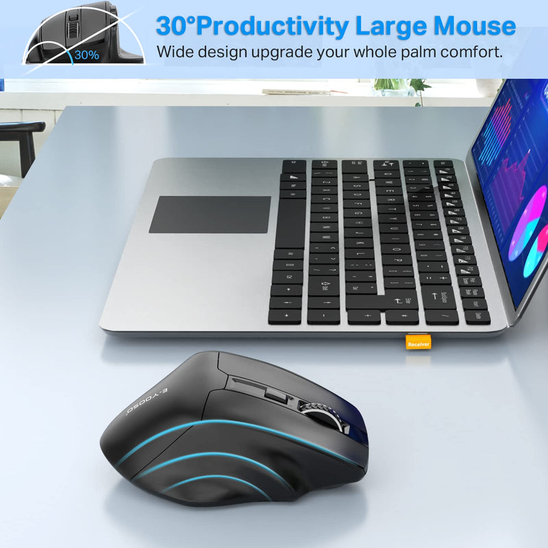 E-YOOSO Large Wireless Mouse, X-31 Large Mouse for Big Hands, 5-Level 4800 DPI, 6 Button Big Ergo Computer Mouse, 18 Months Battery Life Cordless Mouse for Laptop, Mac, Chromebook, PC, Windows(Black) Black