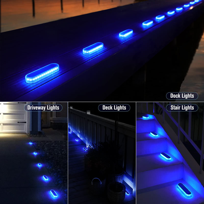 Honalia Blue Solar Dock Deck Driveway Lights Solar Powered 6 Pack Warning Concrete Step Lights for Driveway Deck Stairs Dock Marine Runway Blue-6 Pack