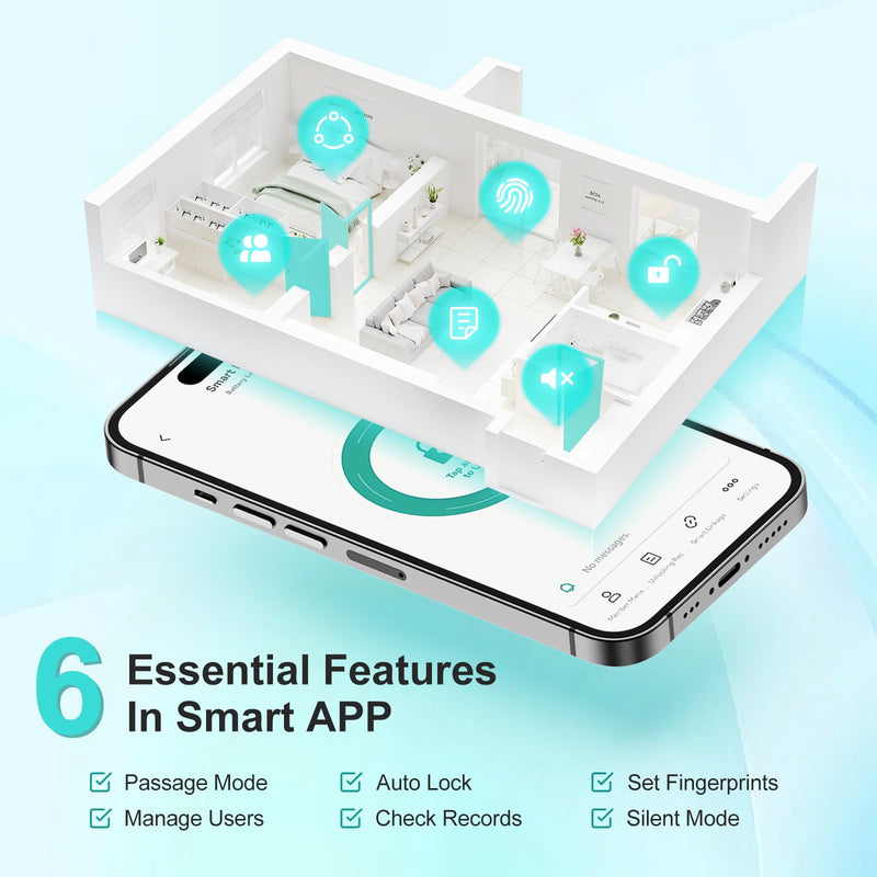 JO.KO Fingerprint Door Lock, Biometric Door Lock with App Control & Key, Smart Door Lock for Bedroom, Entry Door, Keyless Finger Print Door Knob with Thumb Print Black