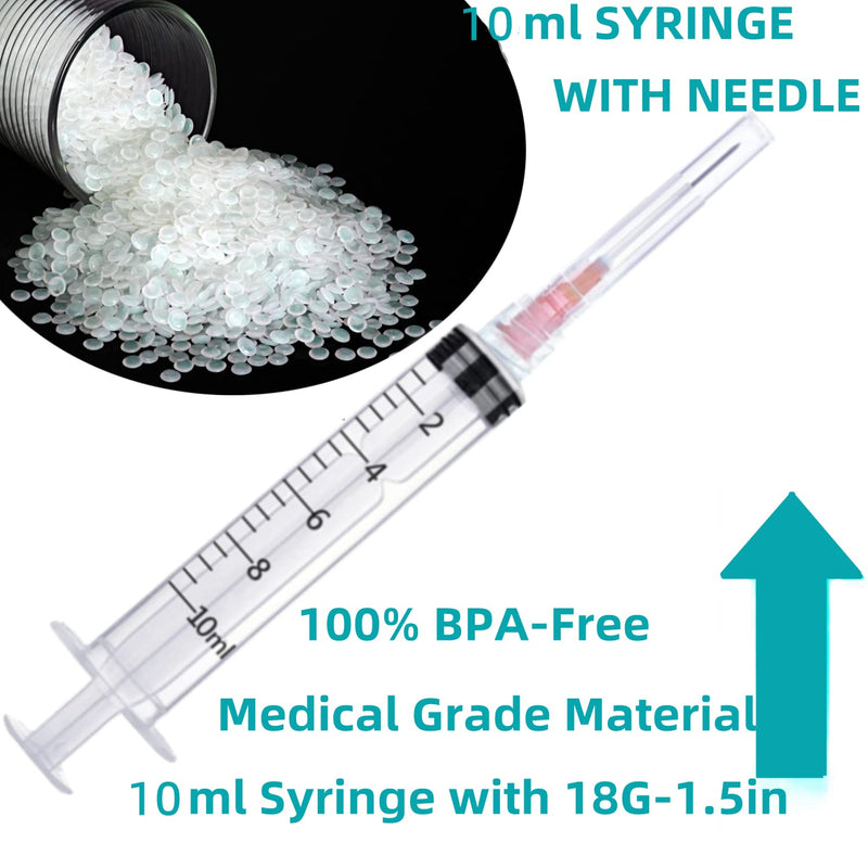 100 Pack 10ml 18Ga Lab Syringe Tools with Measurement, Individually Packed 100 pack - 10ml 18 gauge