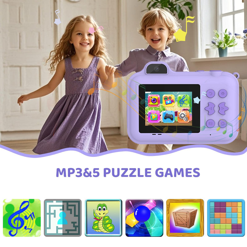 Kids Camera Instant Print,Kids Digital Camera 1080P HD Dual-Lens Selfie,Instant Print Camera with 5 Rolls Paper & 32GB Card,Toddler Camera Christmas Birthday Gifts for Girls Boys Age 3-12 Purple