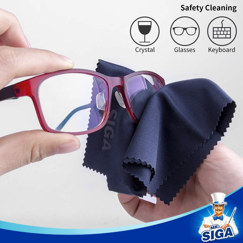 MR.SIGA Premium Microfiber Cleaning Cloths for Lens, Eyeglasses, Screens, Tablets, Glasses, 6 Pack, 6 x 7 inches (15 x 18 cm) Navy/Gray 6 Pack-6 X 7 inch