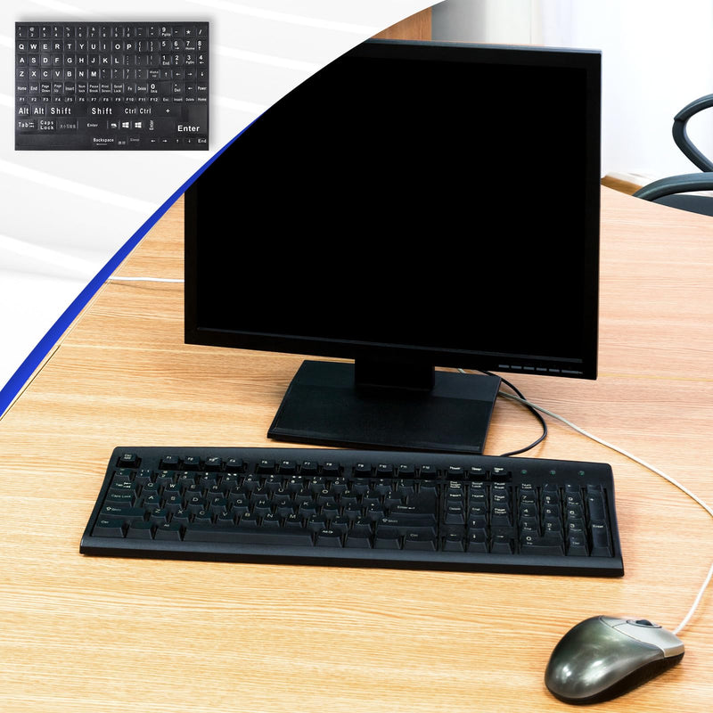 2 Pack Universal English Computer Stickers Keyboard Replacement Letters English Stickers Big Matte English Alphabet Full Set Computer Black Background with White Letteringfor Laptop Desktop