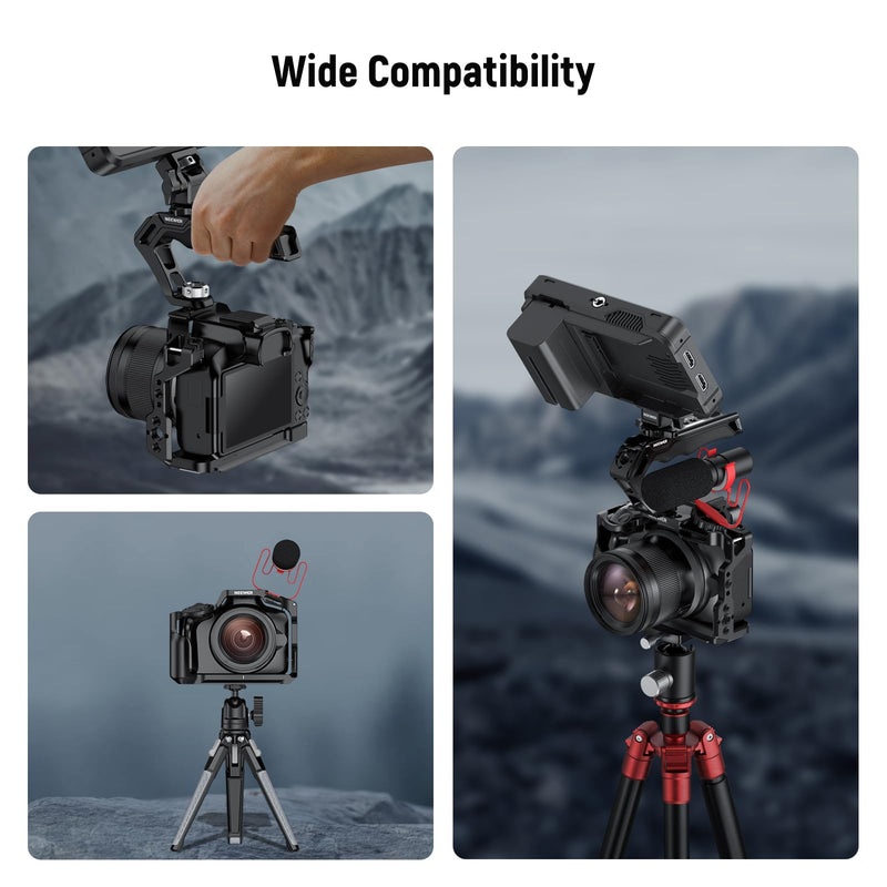 NEEWER R50 Camera Cage Compatible with Canon EOS R50, Aluminum Video Rig with NATO Rail, 1/4" Threads, 3/8" ARRI Holes, Cold Shoe, Anti Twist, Compatible with DJI Gimbals Arca Type QR System, CA031