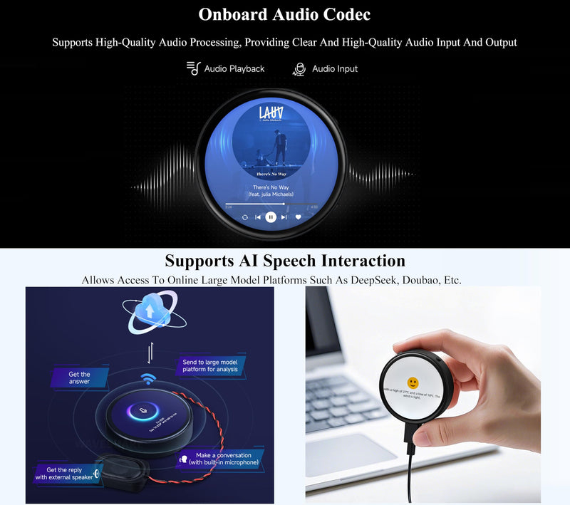 ESP32-S3 1.75inch AMOLED Round Touch Display Development Board, 466×466 Pixels, QSPI Interface, Onboard Dual Digital Microphone Array, Supports AI Speech Interaction, with Speaker and Case