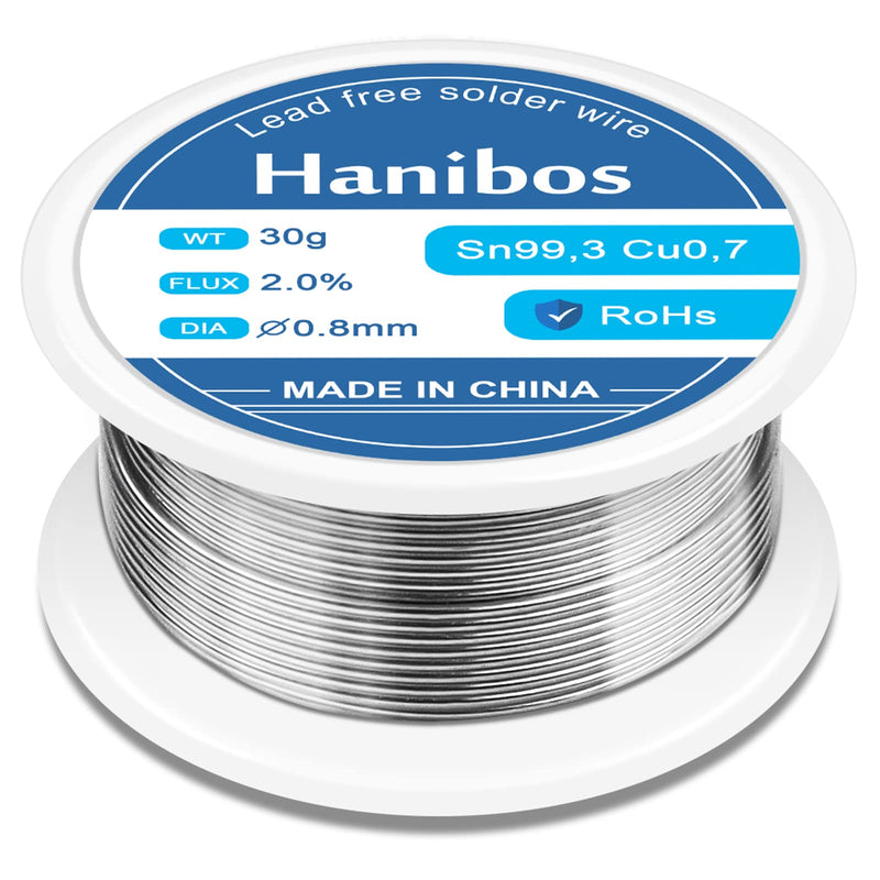 Solder 0.8 mm, Hanibos solder with flux Sn99.3 Cu0.7 soldering wire with rosin core for electric soldering and DIY (approx. 30g) 30g-0.8mm